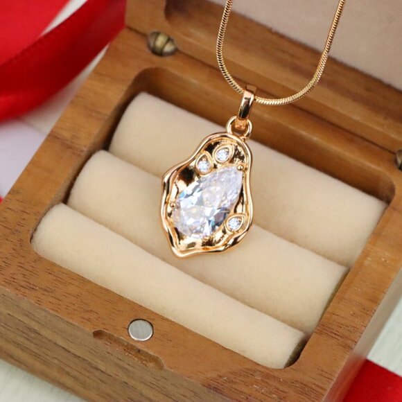 "Elegant White Teardrop Pendant in Gold Plated Artistic Frame, XPPT1731 - Picture 5 of 13